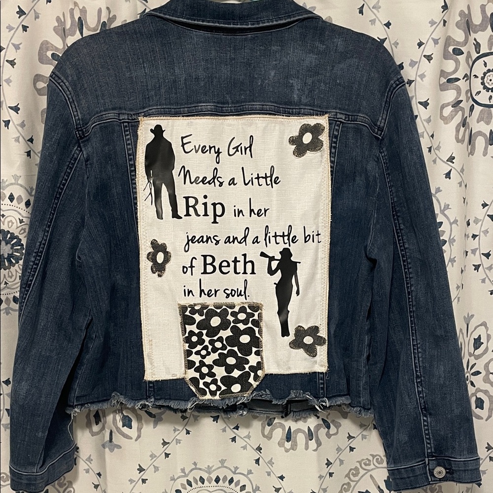 Chico's Upcycled Denim Jacket with Yellowstone-Reference Design - Size 3 = XL